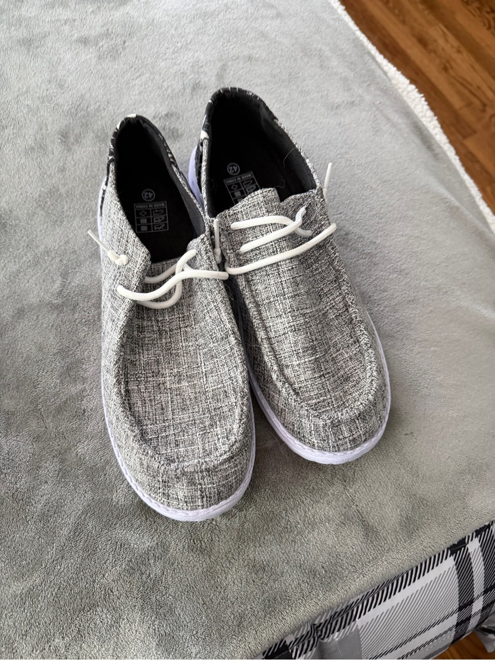 Casual Grey Slip-On Loafers with White Laces